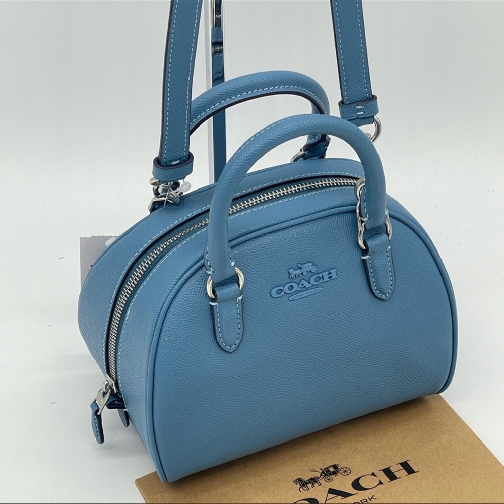 Coach Sydney Satchel Crossbody Bag Leather Midnight Blue - Picture 11 of 12